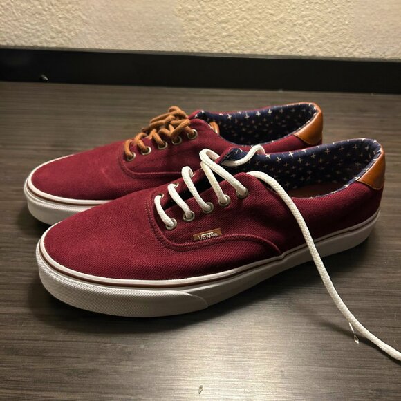 Vans Burgundy Canvas Low-Top Sneakers w/ Star Print Lining & Leather Heel Tab - Picture 1 of 6